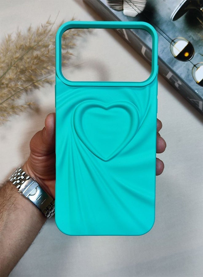 Silicone Case Compatible With Iphone 17 Pro Max, Shockproof And Scratch-Resistant Silicone Case With A Beautiful 3D Heart Design, For Iphone 17 Pro Max - Turquoise - Image 2